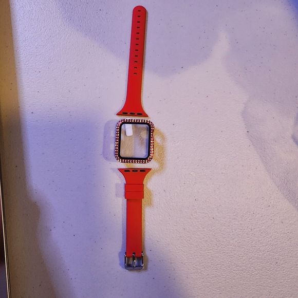 Silicone Watch Band 38mm Red With Red Dazzling Face Cover - Picture 1 of 4